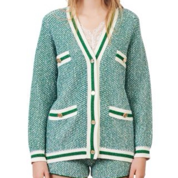 Maje Maitresse Metallic Threaded Cardigan SET - Picture 3 of 6